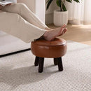 Small Foot Stool, Round Faux Leather Pouf Ottoman Foot Rest, Footstool Ottomans with Rubber Legs Under Desk, 13''L x 13''W x 10.2''H, Footrest for Couch, Living Room, Bedroom, Hallway, Brown by CozyNest Decor
