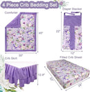 Crib Bedding Set for Girls, Purple Baby Crib Bedding Set 4 Piece, Baby Girl Nursery Bedding Set Including Comforter, Fitted Crib Sheet, Crib Skirt, Diaper Stacker, Floral by TinyTreasures Baby Boutique