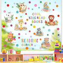 Reading Corner Decor,Reading Books Wall Decals,Learning Study Wall Stickers,Cartoon Animals Window Decals,Giraffe Bear Rabbit Read Books Stickers for Toddler Nursery Bedroom Classroom School by CozyNest Decor