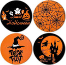 4Pcs Halloween Coasters Orange Black Round Ceramic Coaster Trick or Treat Heat-Resistant Cup Mats for Wooden Table Protection Home Party Supplies by CozyNest Decor