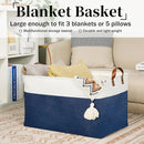 DULLEMELO 2-Pack Extra Large Blanket Basket Fabric Storage Baskets with Handles, Canvas Storage Baskets for Organizing Shelves Closet Toys Books, 22 x 15 x 13 inches(White&Blue) by TinyTreasures Baby Boutique