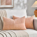 Fancy Homi 2 Packs Peach Lumbar Decorative Throw Pillow Covers 14x24 Inch for Living Room Couch Bed Sofa, Rustic Farmhouse Boho Home Decor, Soft Striped Corduroy Rectangle Accent Cushion Case 35x60 cm by CozyNest Decor
