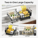 Dish Drying Rack - Extendable Dish Rack, Large Sink Drying Dish Drainer for Kitchen Counter, Stainless Steel Dish Strainer with Utensil Holder (Black) by CozyNest Decor