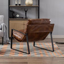 DUOMAY Mid-Century Accent Chair Armchair, Comfy PU Leather Leisure Chair Lazy Chair with Metal Leg for Living Room Bedroom Office Apartment, Brown by CozyNest Decor