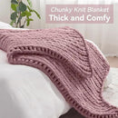 Chunky Knit Throw Blanket, 40''*50'' Knitted Throw Chenille Yarn for Bed Couch, Handmade Muted Pink Crochet Big Thick Blanket, Machine Washable Cute Comfy Blanket for Home Decor by CozyNest Decor