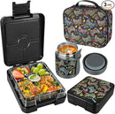 Bento Lunch Box Set With 10oz Soup Thermo, Leak-proof Lunch Containers with 4 Compartment, Kids Hot Thermo Food Jar/Insulation Lunch Bag, Food Containers for School (Black-Games) by TinyTreasures Baby Boutique