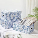 Briful Set of 4 Blue and White Storage Boxes with Lids – Photo Boxes Elegant Floral Nesting Organizer Bins, 14''/13''/12.2''/7.5'' Set Decorative Cardboard Gift Boxes for Home or Office Use by CozyNest Decor