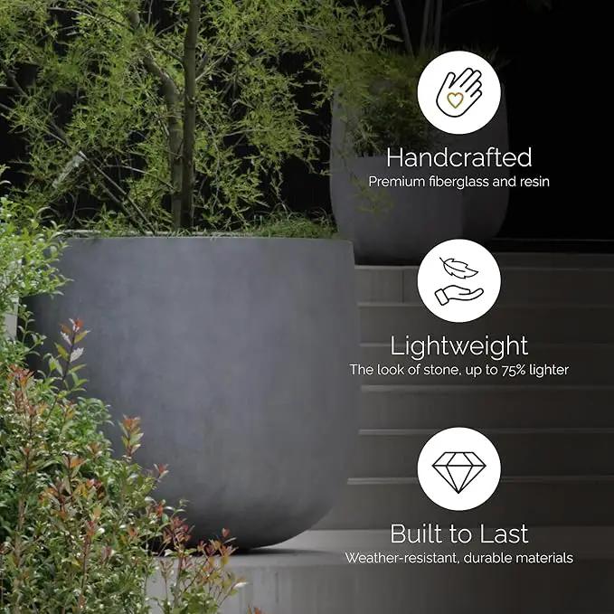 Mondo Large Planter – Brown Stone Finish – Fiberglass Indoor/Outdoor and Weather-Resistant Round Planter (19.7" D x 19.1" H Exterior, 18.5" D x 18.5" H Interior), photo 4 of 7