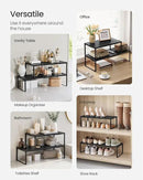 SONGMICS Spice Racks, Set of 2 Expandable Kitchen Countertop Shelves, Small Cupboard Organizers, Metal, Space-Saving Tabletop Shelves, Matte Black UKCS402B01 by CozyNest Decor