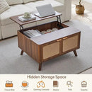 AVZEAR Lift Top Coffee Table with Storage, Mid Century Modern Coffee Table with Nature Linen Doors & Large Hidden Storage, Rounded Corners Center Table Farmhouse Coffee Tables for Living Room, Walnut by CozyNest Decor