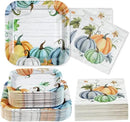 Grencian 200Pcs Fall Plates and Napkins Square Blue Pumpkins Plate Thanksgiving Paper Plates Pumpkin Wood Grain Dinnerware for Baby Shower Fall Harvest Family Thanksgiving Party Decorations, Serves 50 by CozyNest Decor