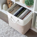 OrganiHaus 13x13 Cube Storage Bins 4 Pack, Foldable Cube Storage Organizer w/ Rope Handles, Collapsible Fabric Bins for Toys, Clothes & Closet Organization, Fabric Square Baskets - Beige/White by CozyNest Decor