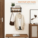 Homode Coat Rack Wall Mount with Shelf, Wood Wall Hooks with Shelf, Heavy Duty Entryway Shelf with Hooks with 4 Metal Hangers for Hanging Key Towel Hat Purse, Bathroom Bedroom, Rustic Brown Black by CozyNest Decor
