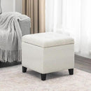Adeco 18 Inch High Cube Ottoman Storage, Linen Chair Foot Stools, Upholstered Vanity Stool with Hinged Lid, Solid Wood Legs (White Circle Yarn) by CozyNest Decor