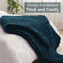 Chunky Knit Throw Blanket, 40''*50'' Knitted Throw Chenille Yarn for Bed Couch, Handmade Peacock Blue Crochet Big Thick Blanket, Machine Washable Cute Comfy Blanket for Home Decor by CozyNest Decor