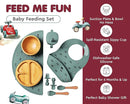 Bamboo Baby Feeding Set for Infants & Toddlers - Baby Essentials, Non-Toxic, Sustainable, Bamboo Suction Plate & Bowl, Bib, Sippy Cup w/Lid & Straw, Perfect Baby Shower Gifts (Pine Gray) by TinyTreasures Baby Boutique