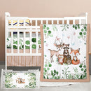 3 Pcs Baby Crib Bedding Set Safari Animals Dinosaurs Bear Woodland Animals Jungle Crib Set Includes Quilt, Fitted Sheet, Skirt for Baby Boy Girl(Green,Woodland Raccoons Deer Etc.) by TinyTreasures Baby Boutique
