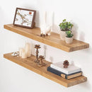 Fun Memories Floating Shelves for Wall, 36"x9.3" Rustic Solid Elm Wood Shelves, Heavy-Duty Wall Mounted Shelf with Invisible Brackets, Set of 2 for Living Room, Bedroom, Kitchen, Natural Finish by CozyNest Decor