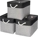 TheWarmHome Storage Basket for Organizing - 16x12x12 inch Cube Storage bin 3 Pack Fabric Storage Cubes, Collapsible Storage Box for Organizer Cloth Gift Toy Closet (Black & Grey) by TinyTreasures Baby Boutique