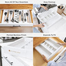 Adjustable Kitchen Drawer Organizer for Utensils and Junk, Food-Safe Contract Grade with 100% Sustainable Wood, Expandable from 16 to 28 Inches Wide - White Bamboo by CozyNest Decor