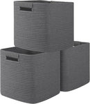 OIAHOMY Storage Cubes 11 Inch Storage Bins-3 Pack, Cotton Rope Woven Baskets for Organizing, Square Baskets for Shelves Organizer, Classroom, Toy Basket, DarK Grey by TinyTreasures Baby Boutique