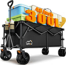 300L Extra Large Collapsible Foldable Wagon, 440lbs Load Capacity 48''L Extended Heavy Duty Folding Beach Wagon with Big All-Terrain Wheels, Utility Garden Cart for Outdoor Activities, Black by GreenHaven Gardens