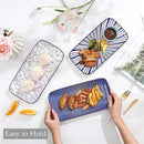 Selamica Ceramic Rectangular Serving Platters Set of 4, 12 Inch Serving Trays/Dishes for Party Entertaining, Rectangular Dinner Plates for Appetizer Salad Dessert Sushi, Vintage Blue by CozyNest Decor