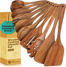ANBUY Teak Wood Kitchen Utensils Set, Heat Resistant Wooden Spoons for Cooking, 10 Pcs Cooking Utensils Set Wooden, Wood Utensils Set for Cooking Food by CozyNest Decor