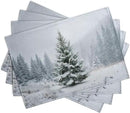 Winter Placemats Set of 4, 12x18 Inch Christmas Pine Tree Snowflake Linen Table Mats Seasonal Washable Farmhouse Place Mats for Kitchen Dining Xmas Holiday Party Decor by CozyNest Decor