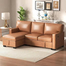 EBELLO Convertible Sleeper Sofa 3 in 1, Faux Leather Modern L-Shaped Couches for Living Room, Pull Out Sectional Futon Sofa Bed with Storage Space, USB Ports and Cup Holders for Bedroom, Brown by CozyNest Decor
