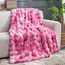 Cozy Bliss Faux Fur Throw Blanket for Couch, Fuzzy Soft Plush Thick Bubble Blanket for Sofa Bedroom Living Room, 50 * 60 Inches Tie Dye Pink by CozyNest Decor