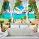 WFBHUA-Wall Mural Tropical Beach Palm Tree Wallpaper Balcony Window Seascape Landscape Wallpaper for Bathroom Living Room Bedroom (Not Peel and Stick) by CozyNest Decor