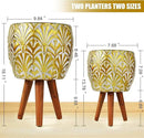 Harvest Land Plant Pots with Stand, Set of 2 Large Modern Planters Metal Tall Handmade Flower Pots with Drainage Holes Indoor Outdoor,Gold by CozyNest Decor