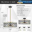 5-Light Drum Chandeliers for Dining Room,19.7" Rustic Farmhouse Dining Room Light Fixture, Black&Gold Metal Hanging Pendant Light for Living Room Bedroom Kitchen Entryway Foyer by CozyNest Decor