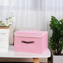 ANMINY Storage Bin with Lid Storage Boxes with PU Leather Handles PP Plastic Board Decorative Foldable Lidded Cotton Linen Fabric Home Cubes Baskets Closet Organizer Container - Pink, Large Size by CozyNest Decor