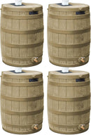 Good Ideas Rain Wizard 50 Gallon Plastic Outdoor Home Rain Barrel Water Storage Collector with Brass Spigot and Flat Back Design, Khaki (4 Pack) by GreenHaven Gardens