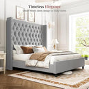 PaPaJet King Size Bed Frame with 61.4" Tall Headboard, Velvet Upholstered Platform and Handmade Deep Button Tufting, No Box Spring Required, Grey by CozyNest Decor