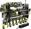 Power Tool Organizer Wall Mount with Charging Station 4 Layer 6 Slot Cordless Drill Holder with Angle Grinder Holder (Black) by GreenHaven Gardens