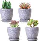 4 Inch Retro Ceramic Planter Set of 4 with Drainage Hole and Saucer for Plants, Indoor-Outdoor Small Garden Pots for Succulent, Herb and Flower (Fits Inner Pots Up to 3 Inch, Retro Purple) by CozyNest Decor