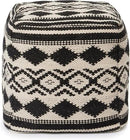 REDEARTH · Tufted Pouf Ottoman with Filler Textured Storage Cube Bean Bag Pouffe Footrest for Living Room, Bedroom, Nursery, Kidsroom; 100% Cotton (17.5"X17.5"X17.5", Linear Diamond Black) by CozyNest Decor