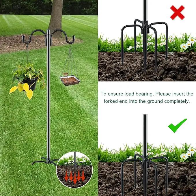 Gtongoko Double Shepherds Hook for Outdoor, 2 Pack 108 Inch Heavy Duty Bird Feeder Pole 3/4 Inch Thick Garden Hooks for Hanging Hummingbird Feeder, Plant Baskets, Solar Light Lanterns, photo 5 of 7
