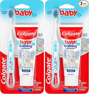 Colgate Baby Training Toothpaste and Toothbrush Kit, Mild Fruit Flavor Set for Ages 3-24 Months (Pack of 2) by TinyTreasures Baby Boutique
