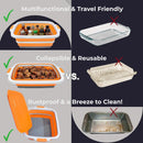 Collapsible X-Large (16L) BBQ Marinating Tub w/Cutting Board | Multipurpose Food-Grade TPE Prep Tub w/Lid | Built-in Colander & Drain Plug - for Camping | Tailgate | Picnic - Bold Orange by GreenHaven Gardens