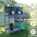 Outdoor Potting Bench Table,Garden Work Bench Metal Tabletop Horticulture with Shelf Rack Wooden Potting Benches for Outside with Holey Board/Hooks/Pads/Drawer/Adjustable and Cabinet,Gray by GreenHaven Gardens
