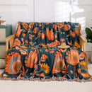 Snycler Boho Throw Blanket for Bed, 100% Organic Cotton Muslin Soft Throw-Orange Boho Floral Farmhouse Rustic Spring Summer Fall Decor Blanket for Couch Sofa Quilt and Gift, 80" x 90" by CozyNest Decor