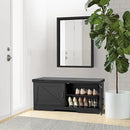 2-Tier Storage Bench, Shoe Bench with Padded Seat Cushion, Entryway Bench with 2 Barn Doors, Adjustable Shelf, 13.8" D x 39.4" W x 17.7" H, for Entryway, Living Room, Bedroom, Black by CozyNest Decor
