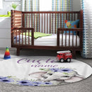 Personalized Baby Crib Bedding Set for Baby Girls, Purple Flower Pattern Elephant Theme Custom Name Baby Crib Sets 5-Pcs, Toddler Double Layer Blanket Fitted Sheets Changing Pad Cover Rug Wall Art Set by TinyTreasures Baby Boutique