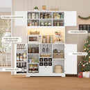 FINETONES 71" Pantry Cabinet with 7-Color LED Light and Charging Station, Kitchen Pantry Cabinet with Microwave Stand, Kitchen Hutch Food Storage Cabinet with Outlet and Wine Racks, White by CozyNest Decor