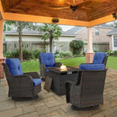 5 Pieces Patio Wicker Furniture Set - 4 Outdoor Swivel Rocker Glider Chairs with Propane Fire Pit Table, Warm Patio Conversation Set Blue Cushion Perfect for Casual Gathering by GreenHaven Gardens