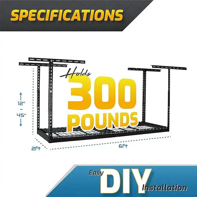 MonsterRAX - 2x6 Overhead Storage Rack (Hammertone, 18"-33" Ceiling Drop Down), photo 4 of 6